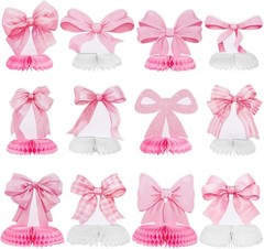 Elegant Pink Bow Honeycomb Centerpieces – 12 Pcs for Birthday & Bridal Events
