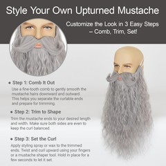 Yan Dream Mens Long Curly Grey Wizard Fake Beard with Upturned Mustache