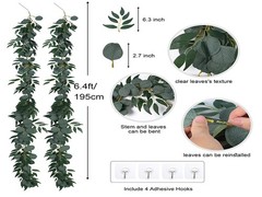 2Pack Artificial Eucalyptus Garland with Willow Leaves 6Feet Fake Hanging Plant
