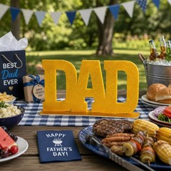 Large DAD Glittery Gold Foam Dining Table Cenerpiece Father’s Day 21″x11″ #279