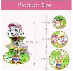 3-Tier Cartoon Dog Cupcake Stand for Kids’ Birthday Celebrations, 24 Cupcakes