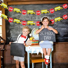 Corabsar 2Pcs Back to School Bus Banner Pre-Strung Paper Classroom Decor