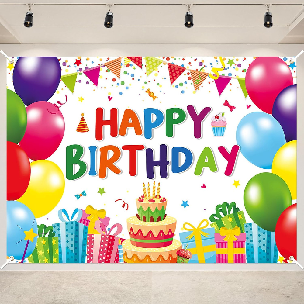 7 X 5 FT Happy Birthday Backdrop – Colorful Birthday Banner Wall Hanging, Fun