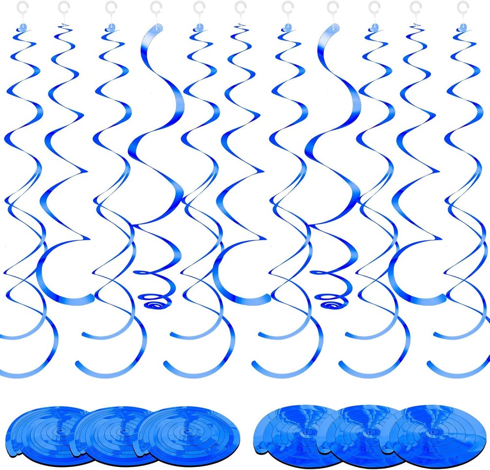 36 Pcs Hanging Swirl Party Decorations Plastic Streamer Swirls Spiral Blue