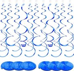 36 Pcs Hanging Swirl Party Decorations Plastic Streamer Swirls Spiral Blue