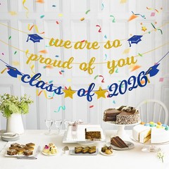 Graduation Banner 2026, Gold Glitter-We Are So Proud of You Graduation Party …