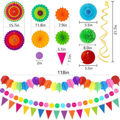 33Pcs Fiesta Decorations Cinco De Mayo Decorations Multi-Color Paper Fans Garlan