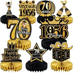 9 Pcs 70th Birthday Decoration for Men Women Happy 70th Birthday Honeycomb Cente
