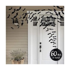 Coogam 60PCS Halloween Bats Decoration, 4 Different Sizes Realistic PVC Black…