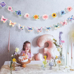 2PCS Flower Butterfly Garland, Floral Butterfly Party Decorations Vintage Wildfl