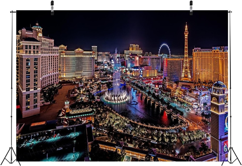 7x5ft Fabric Las Vegas Backdrop Night in Las Vegas Casino Theme Party Decorat…