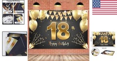 Elegant 6x4ft Black Gold 18th Birthday Banner – Perfect for Indoor & Outdoor
