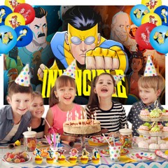 Invincible Party Supplies Set Balloons Cake Toppers Banner Birthday Decor