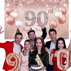 90th Birthday Decorations Party Set for Women, Rose Gold 90 Birthday Banner a…