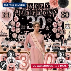 30th Birthday Decorations for Women 62PCS Rose Gold Black Party Decor Kit