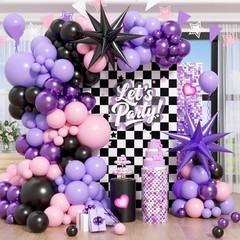 130pcs Pink and Purple Balloon Arch Kit, Pink Metallic Pastel Purple Black Ba…