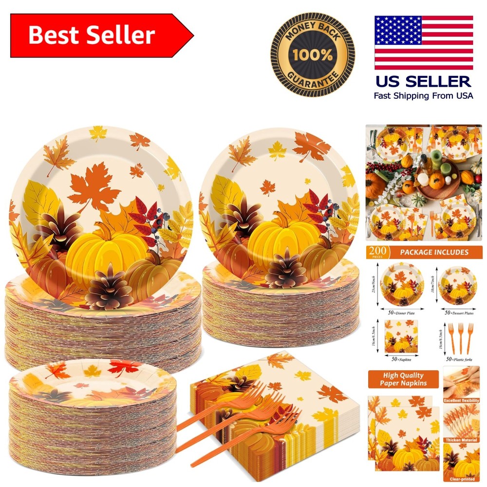 Disposable Thanksgiving Plates and Napkins Set – 200PCS for Effortless Cleanup