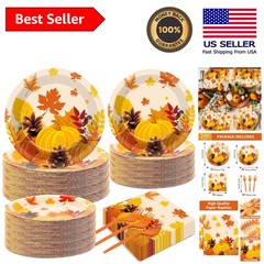 Disposable Thanksgiving Plates and Napkins Set – 200PCS for Effortless Cleanup