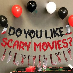 Halloween Birthday Party Decorations Glitter Happy Banner Horror Red