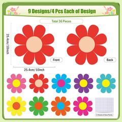 36 PCS 10 Inch Large Doublesided Retro Spring Flower Paper Cutouts Decor