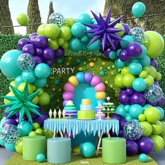 Green Purple Teal Balloon Arch Kit, Fruit Green Purple Teal Blue Confetti Bir…