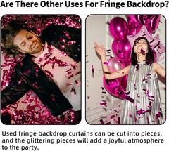 Pink Backdrop Birthday Party Decorations 3.3X8.2Ft, 2 Pack Tinsel Foil Fringe
