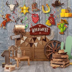Funrous 55 Pcs West Cowboy Themed Party Decoration Wild Western Brown, Gray