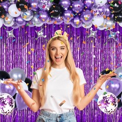 Purple and Black Birthday Decorations for Men Women, Purple Happy Birthday Pa…
