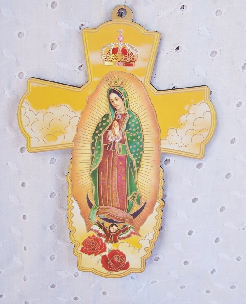 CROSS WOOD – VIRGIN MARY GUADALUPE – OR ST JUDE ITALIAN-FREE SHIPPING- U-CHOOSE