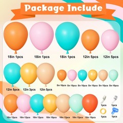 170Pcs Tropical Hawaiian Balloon Garland Arch Kit, Orange Pink Teal Blue Ligh…