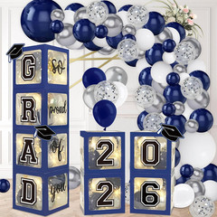 DAZONGE Navy Blue Graduation Decorations 2026 – Set of 4 Grad Balloon Boxes with