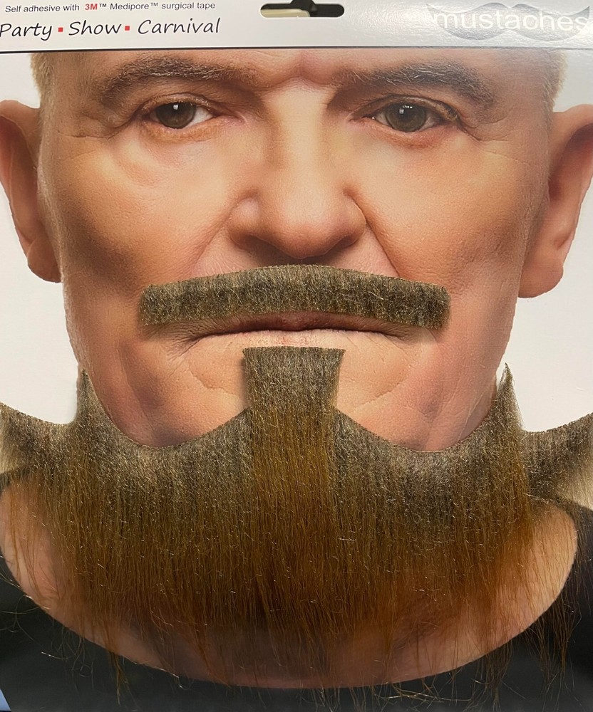 Self Adhesive 3 point Beard and Mustache LIGHT MED BROWN – Reusable for Theater