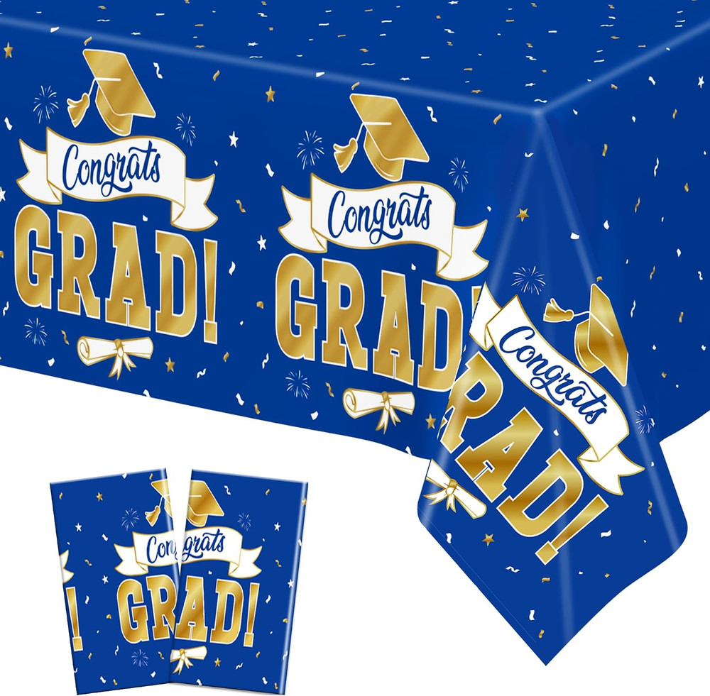 2Pack 2026 Graduation Decorations, 108″ X 54″ Graduation Tablecloth, Bluegold Di