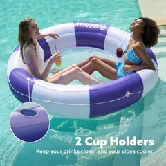 Inflatable Pool Lounger Float with Mesh, 80″ x 80″ Tanning Pool Floats, Doubl…