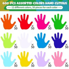 Small Hand Cutouts Paper 2 Inch Assorted Color Handprint Board Decor 600 PCS