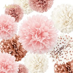 12 PCS Rose Gold Pink White Tissue Paper Pom Poms Wedding Party Decor
