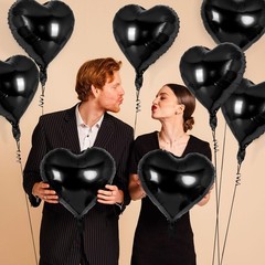 12 Pcs 18 Inch Black Heart Foil Balloons Love Valentine Party Decorations