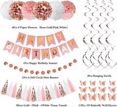 Rose Gold Birthday Party Decorations Kit for Women Girls, Foil Confetti Rose Gol