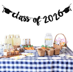 Class of 2026 Graduation Banners Party Decorations, Black Glitter Graduation Ban