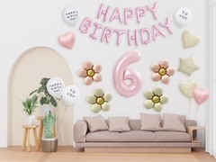 Pink Happy Balloon Garland Set with Flower Balloons, Hearts & Star – Elegant …