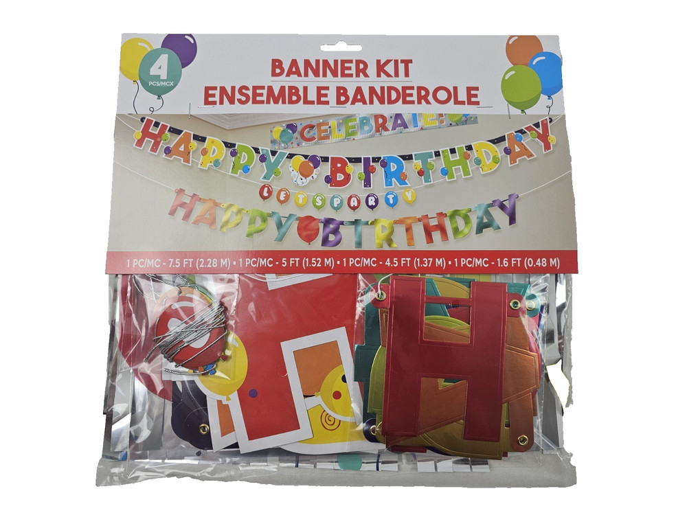 amscan Happy Birthday Banner Let’s Party Decoration Kit (4PCs 7.5′ 5′ 4.5′ 1.6′)