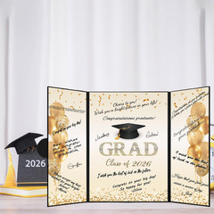 DARUNAXY Black Gold Graduation Party Decorations, 2PCS Class of 2026 Congratulat