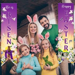 Outus Happy Easter Door Banner He Is Risen Porch Sign 47 x 12 inches, Purple
