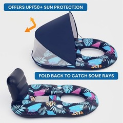 Inflatable Pool Floats with UPF50+ Canopy-Removable-120° Adjustable, Large Po…