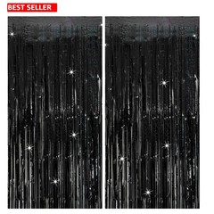 Elegant Black Tinsel Curtain Backdrop – 2 Pack for Party & Wedding Decor