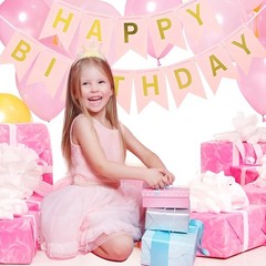 Pink Happy Birthday Banner – 16 ft Pre-Strung Gold & Pink Birthday Party Deco…