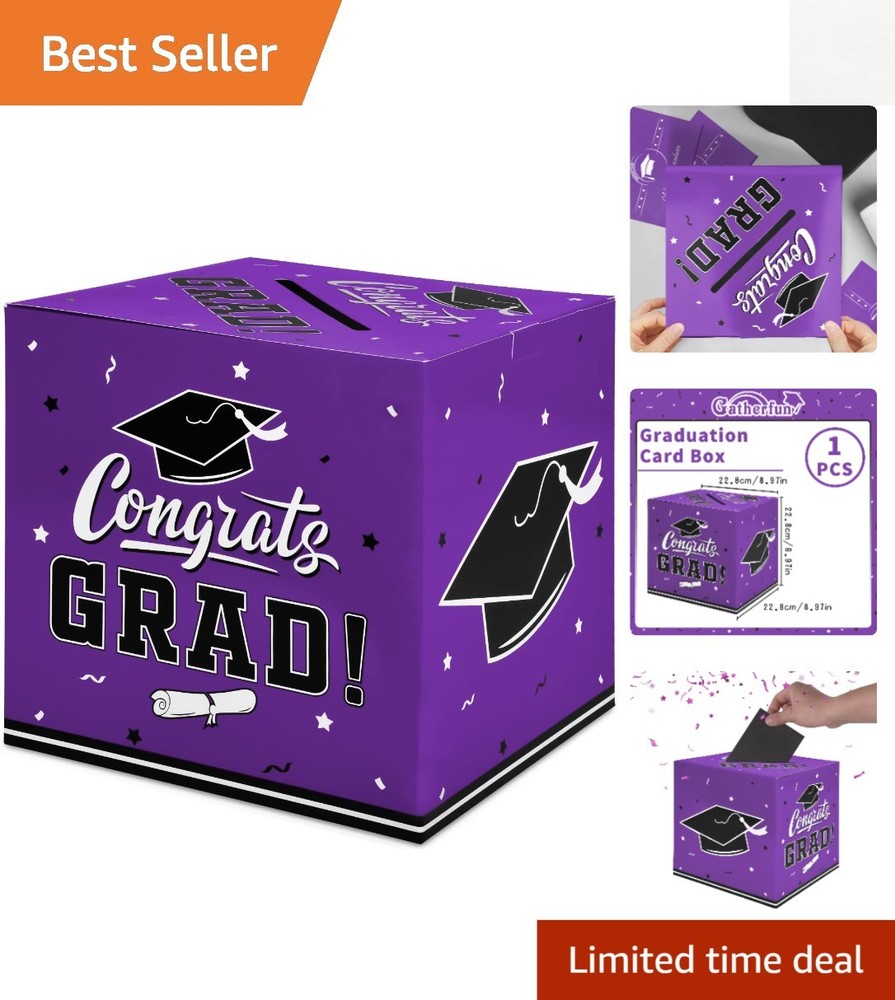 Foldable 9-Inch Graduation Box – Exquisite Purple Card Holder for Celebrations