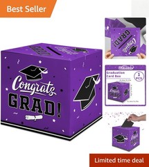 Foldable 9-Inch Graduation Box – Exquisite Purple Card Holder for Celebrations
