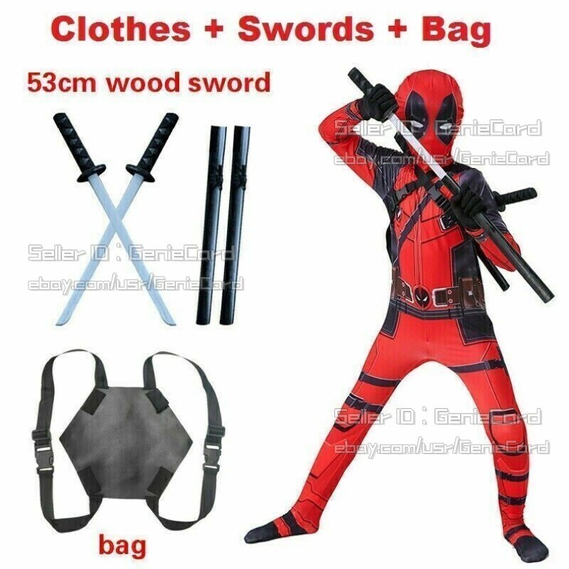 Red Deadpool Costume Cosplay Kids Bodysuit Boys Children’s Day Fancy Dress Party