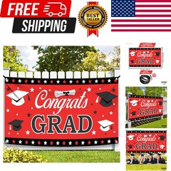 Graduation Decorations 2026 | Red and Black Congrats Grad Banner – 72×44 Inch…